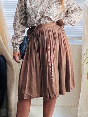 PRICE FIRM Vintage 50s Chiffon Full Pleated Light Brown Taupe Skirt Small